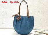 Loewe Small Shell Tote Bag in Denim and Calfskin Washed Indigo and Tan Replica