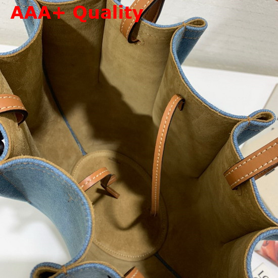 Loewe Small Shell Tote Bag in Denim and Calfskin Washed Indigo and Tan Replica