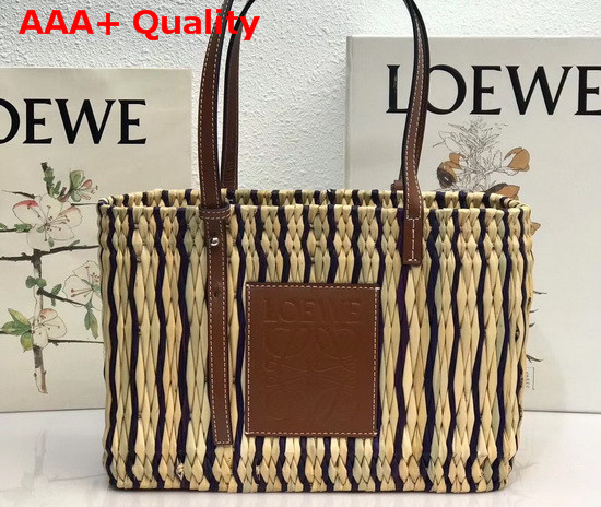 Loewe Small Square Basket Bag in Reed and Calfskin Natural Black Pecan Replica