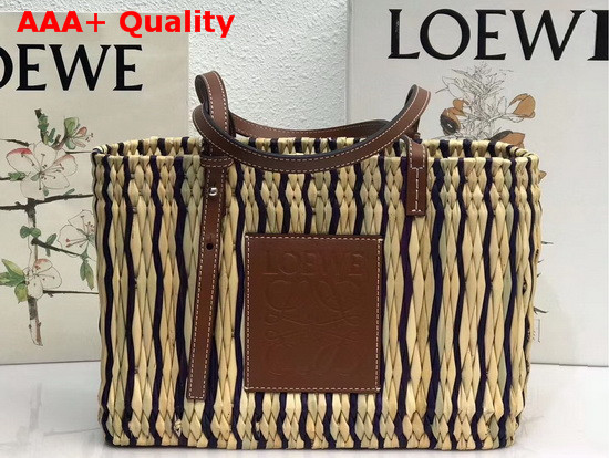 Loewe Small Square Basket Bag in Reed and Calfskin Natural Black Pecan Replica