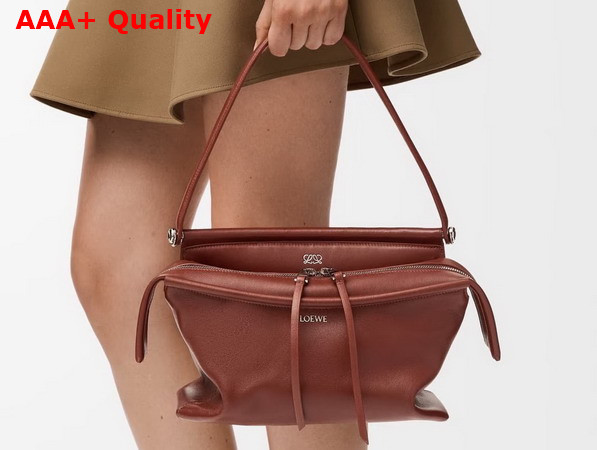 Loewe Small Whisker Bag in Glazed Calfskin Cognac Replica