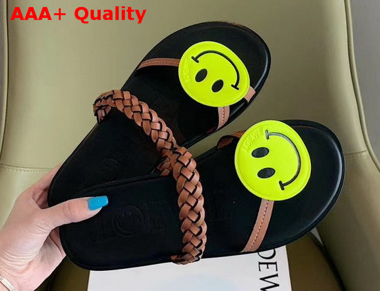 Loewe Smiley Braided Sandal in Tan Calfskin Replica