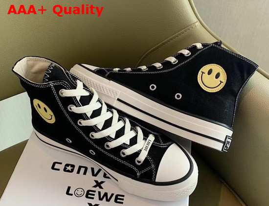 Loewe Smiley X Converse High Top Sneakers in Black Canvas Replica