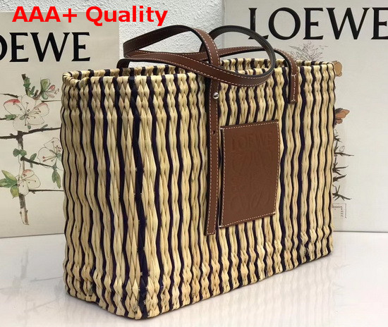 Loewe Square Basket Bag in Reed and Calfskin Natural Black Pecan Replica