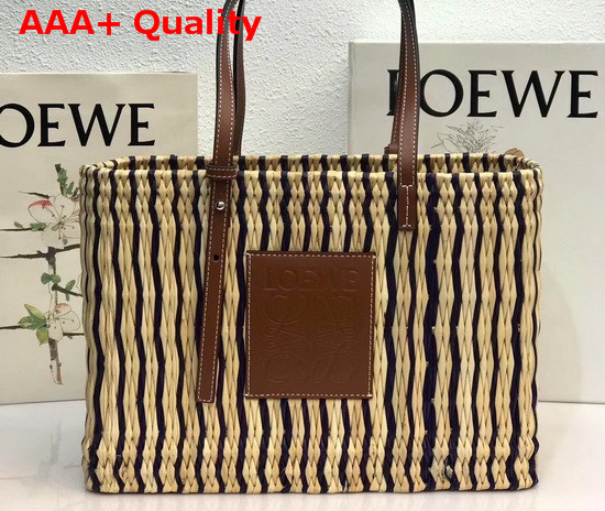 Loewe Square Basket Bag in Reed and Calfskin Natural Black Pecan Replica