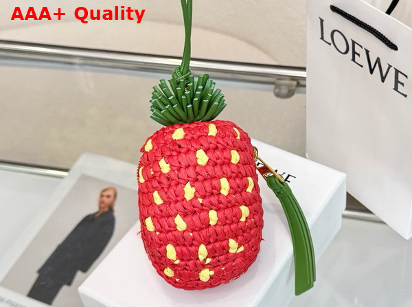 Loewe Strawberry Coin Purse in Raffia and Classic Calfskin Red Replica