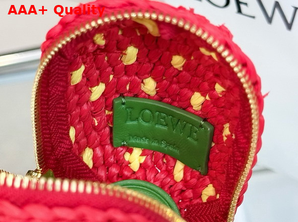 Loewe Strawberry Coin Purse in Raffia and Classic Calfskin Red Replica