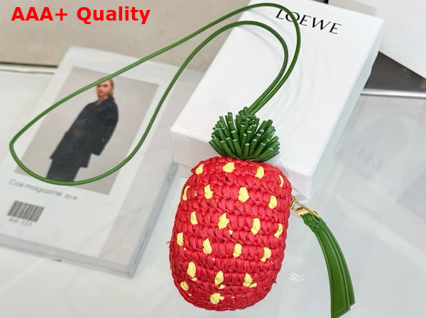 Loewe Strawberry Coin Purse in Raffia and Classic Calfskin Red Replica