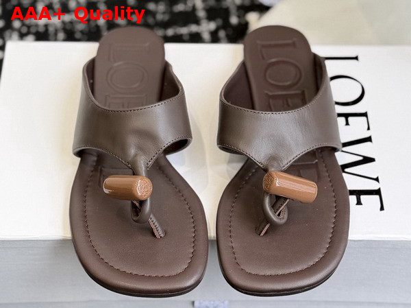Loewe Toggle Flat Sandal in Dark Chestnut Shiny Smooth Calfskin Replica