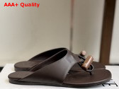Loewe Toggle Flat Sandal in Dark Chestnut Shiny Smooth Calfskin Replica