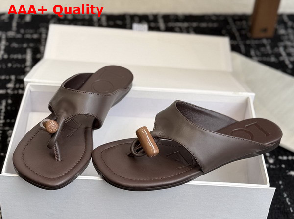 Loewe Toggle Flat Sandal in Dark Chestnut Shiny Smooth Calfskin Replica