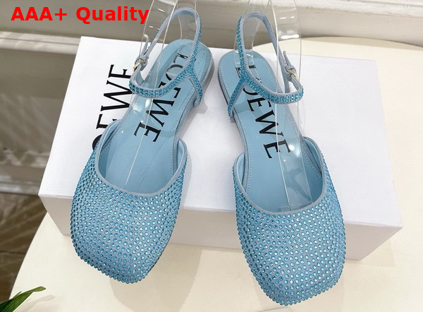 Loewe Toy Ankle Strap Ballerina in Baby Blue Rhinestone Embellished Suede Replica