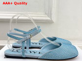 Loewe Toy Ankle Strap Ballerina in Baby Blue Rhinestone Embellished Suede Replica
