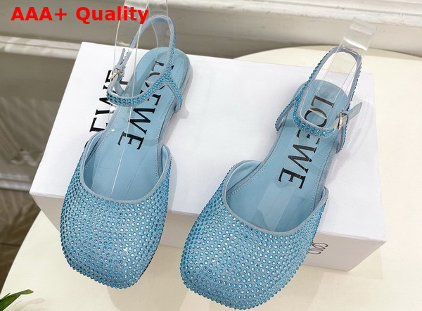 Loewe Toy Ankle Strap Ballerina in Baby Blue Rhinestone Embellished Suede Replica
