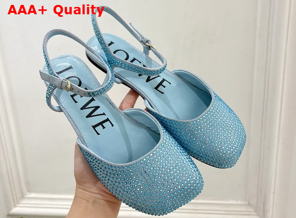 Loewe Toy Ankle Strap Ballerina in Baby Blue Rhinestone Embellished Suede Replica