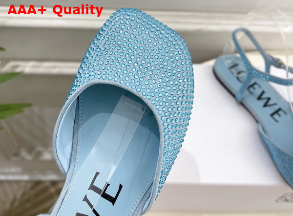 Loewe Toy Ankle Strap Ballerina in Baby Blue Rhinestone Embellished Suede Replica