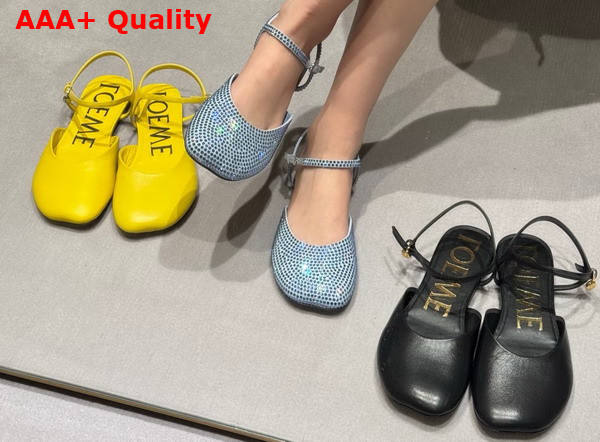 Loewe Toy Ankle Strap Ballerina in Baby Blue Rhinestone Embellished Suede Replica