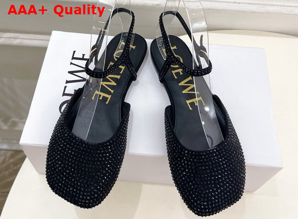 Loewe Toy Ankle Strap Ballerina in Black Rhinestone Embellished Suede Replica