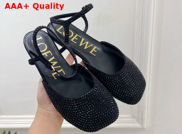 Loewe Toy Ankle Strap Ballerina in Black Rhinestone Embellished Suede Replica