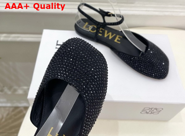 Loewe Toy Ankle Strap Ballerina in Black Rhinestone Embellished Suede Replica