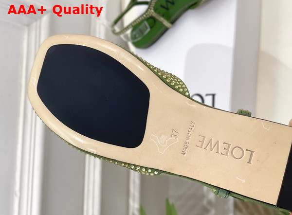 Loewe Toy Ankle Strap Ballerina in Military Green Rhinestone Embellished Suede Replica