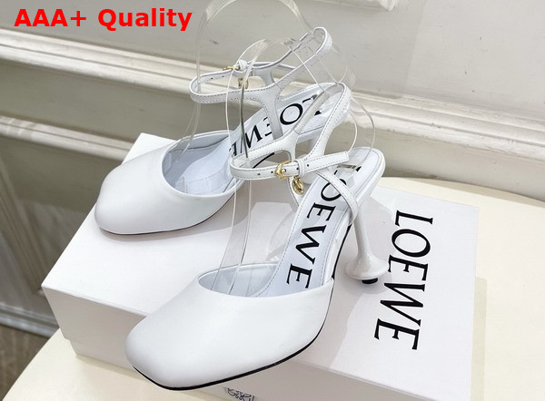 Loewe Toy Ankle Strap Pump in Anthurium White Lambskin Replica