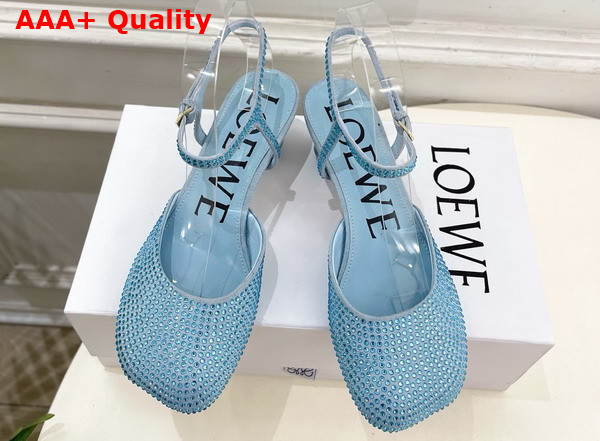 Loewe Toy Ankle Strap Pump in Rhinestone Embellished Suede Baby Blue Replica