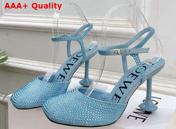 Loewe Toy Ankle Strap Pump in Rhinestone Embellished Suede Baby Blue Replica
