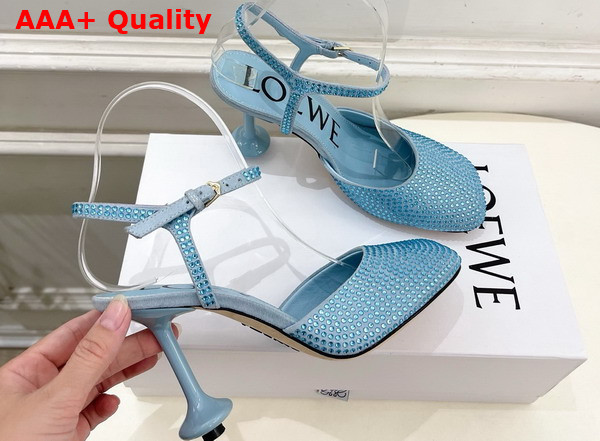 Loewe Toy Ankle Strap Pump in Rhinestone Embellished Suede Baby Blue Replica