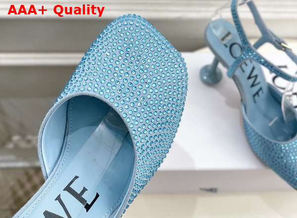 Loewe Toy Ankle Strap Pump in Rhinestone Embellished Suede Baby Blue Replica