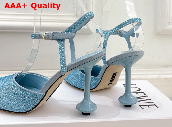 Loewe Toy Ankle Strap Pump in Rhinestone Embellished Suede Baby Blue Replica