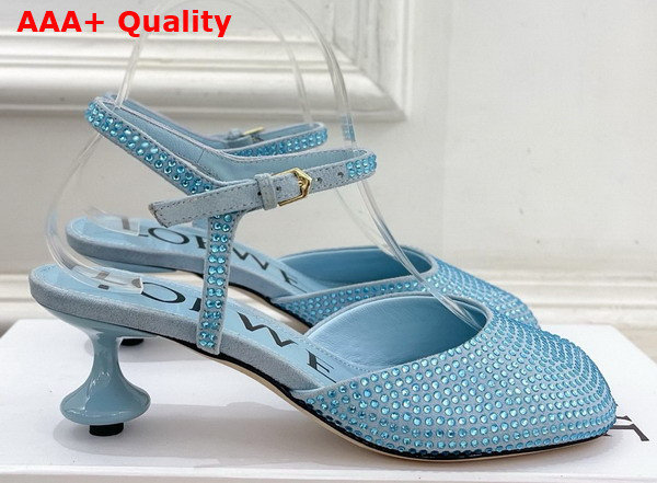 Loewe Toy Ankle Strap Pump in Rhinestone Embellished Suede Baby Blue Replica