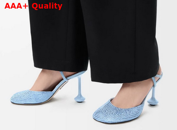 Loewe Toy Ankle Strap Pump in Rhinestone Embellished Suede Baby Blue Replica