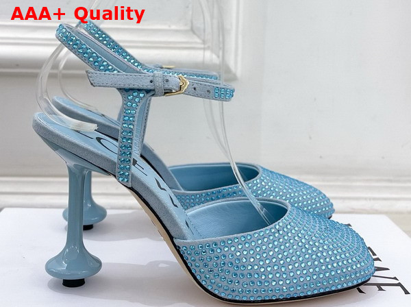 Loewe Toy Ankle Strap Pump in Rhinestone Embellished Suede Baby Blue Replica