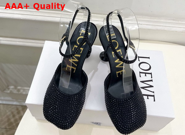 Loewe Toy Ankle Strap Pump in Rhinestone Embellished Suede Black Replica