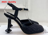 Loewe Toy Ankle Strap Pump in Rhinestone Embellished Suede Black Replica