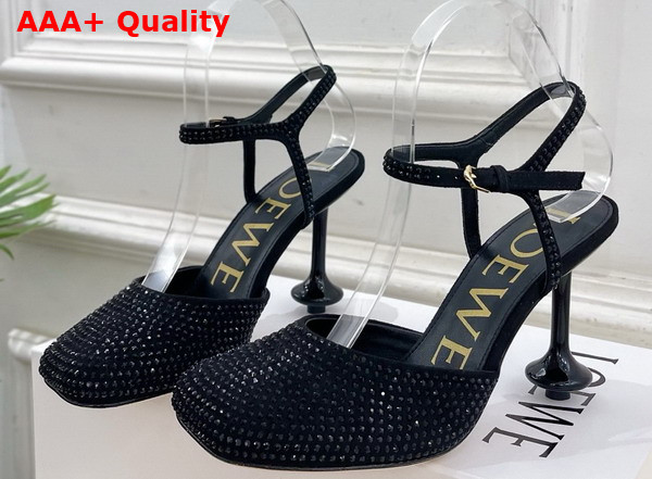 Loewe Toy Ankle Strap Pump in Rhinestone Embellished Suede Black Replica