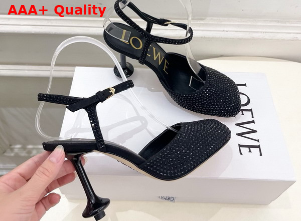 Loewe Toy Ankle Strap Pump in Rhinestone Embellished Suede Black Replica