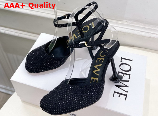 Loewe Toy Ankle Strap Pump in Rhinestone Embellished Suede Black Replica