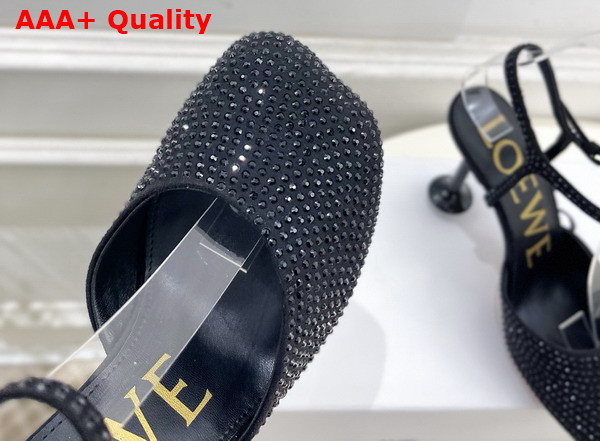 Loewe Toy Ankle Strap Pump in Rhinestone Embellished Suede Black Replica