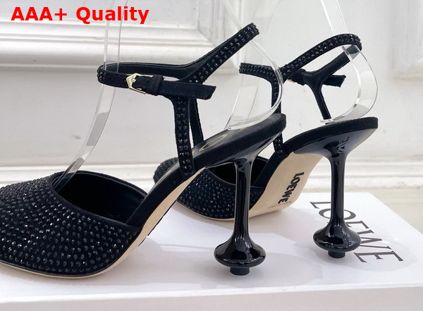 Loewe Toy Ankle Strap Pump in Rhinestone Embellished Suede Black Replica
