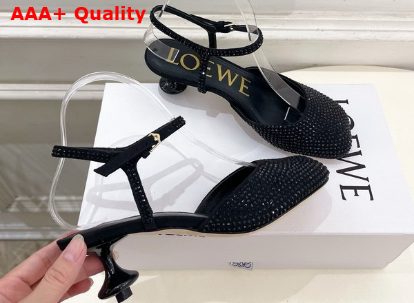 Loewe Toy Ankle Strap Pump in Rhinestone Embellished Suede Black Replica