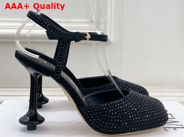 Loewe Toy Ankle Strap Pump in Rhinestone Embellished Suede Black Replica