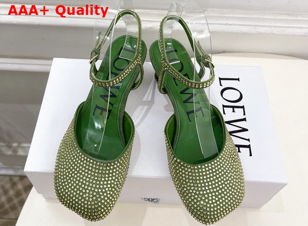 Loewe Toy Ankle Strap Pump in Rhinestone Embellished Suede Military Green Replica
