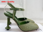 Loewe Toy Ankle Strap Pump in Rhinestone Embellished Suede Military Green Replica