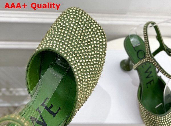 Loewe Toy Ankle Strap Pump in Rhinestone Embellished Suede Military Green Replica