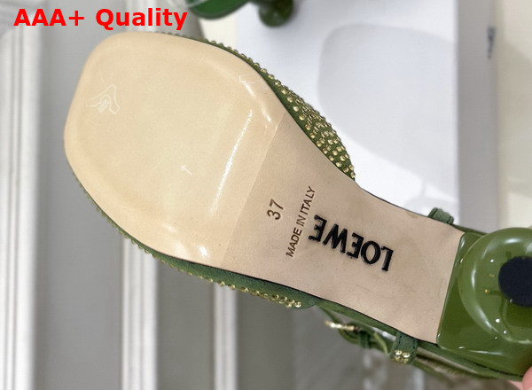 Loewe Toy Ankle Strap Pump in Rhinestone Embellished Suede Military Green Replica