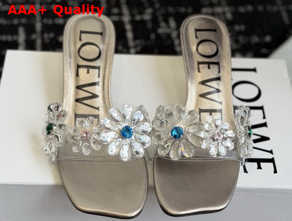 Loewe Toy Crystal Flowers Sandal in PVC Aged Silver and Green Replica