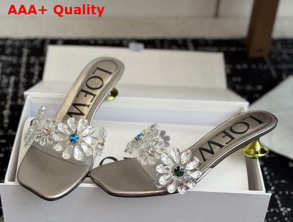Loewe Toy Crystal Flowers Sandal in PVC Aged Silver and Green Replica