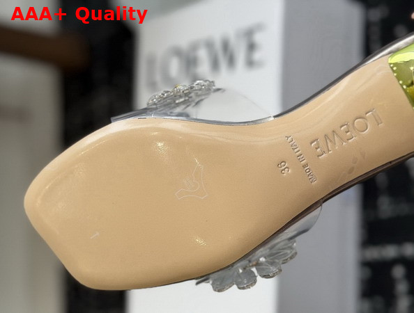 Loewe Toy Crystal Flowers Sandal in PVC Aged Silver and Green Replica